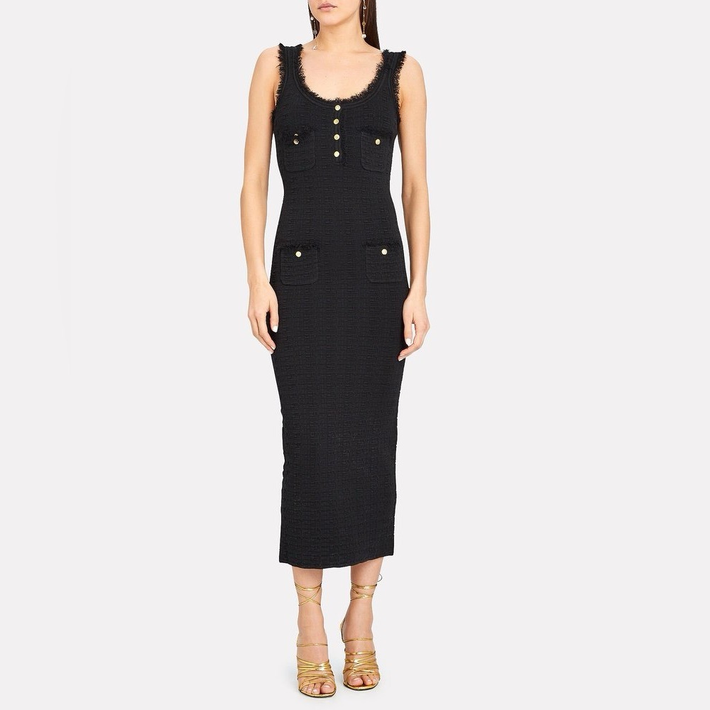 Ronny Kobo Collection Black Midi Dress with Gold Button Detail